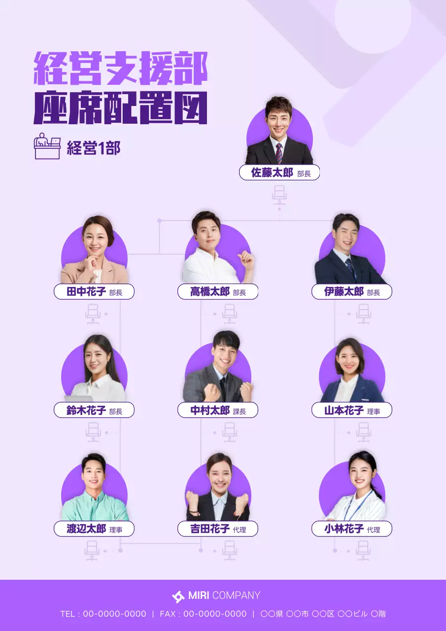 紫 シンプル 会社 座席表 ポスター