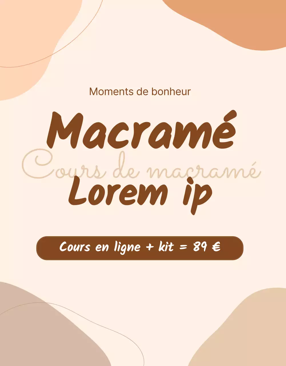 Informations sur un cours d'artisanat combinant des illustrations abstraites beiges et des photographies