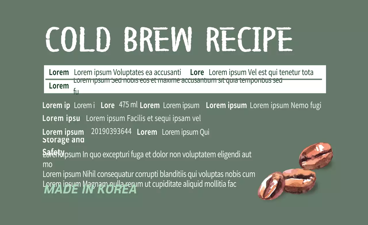 Green lettering Highlighted illustrations Clean, detailed coffee bean labels