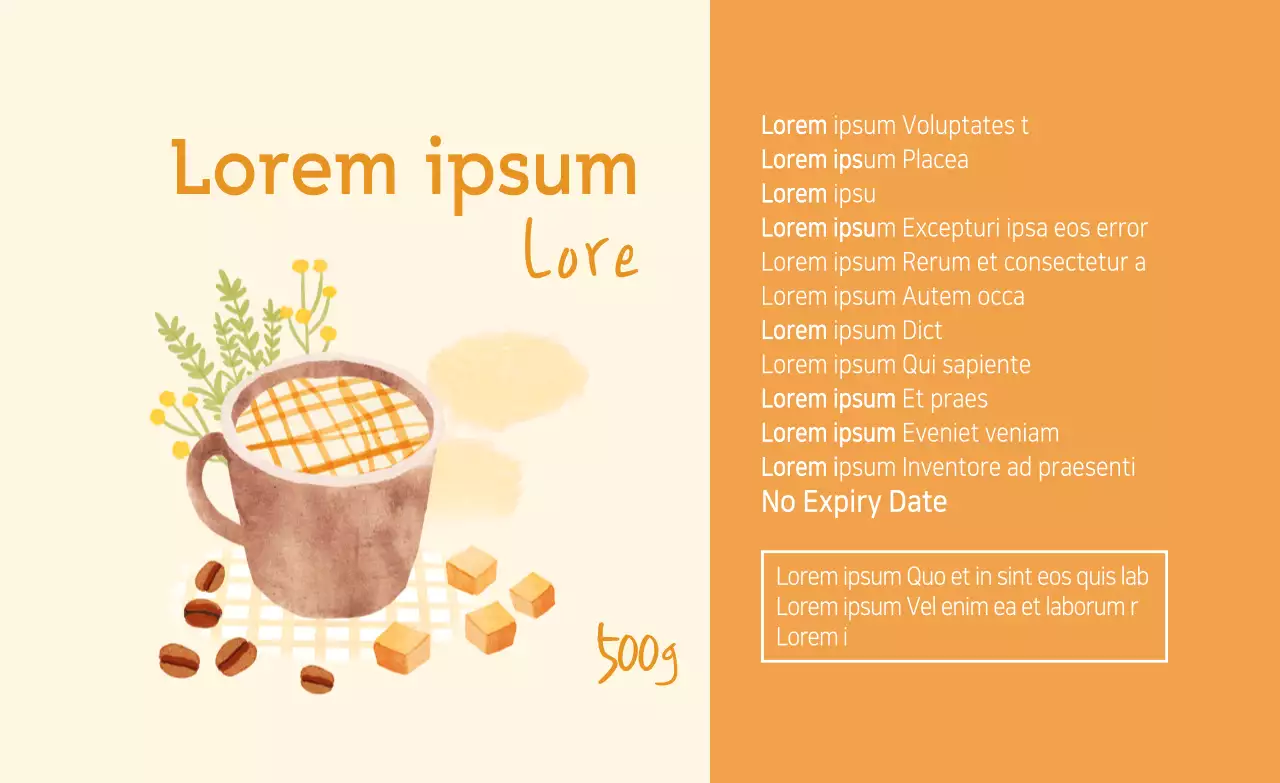 Ivory-orange illustrated caramel macchiato powder label