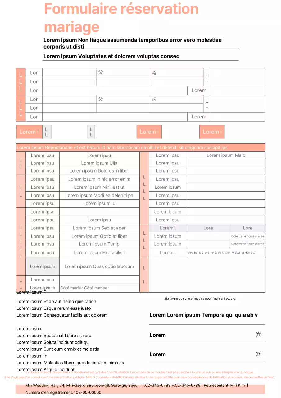 Accord de réservation d'un lieu de mariage pastel
