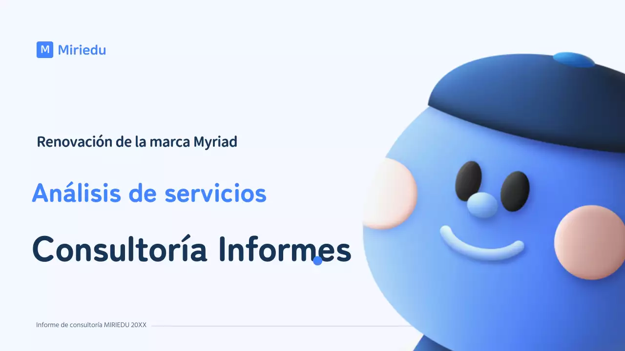 Un personaje tridimensional azul con un concepto limpio para un informe de consultoría.