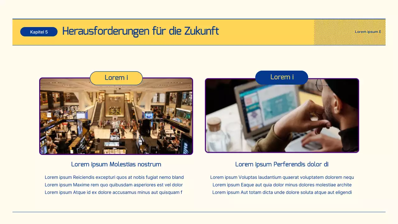 Bericht über die Aussichten im Einzelhandel mit blauen und gelben Abbildungen