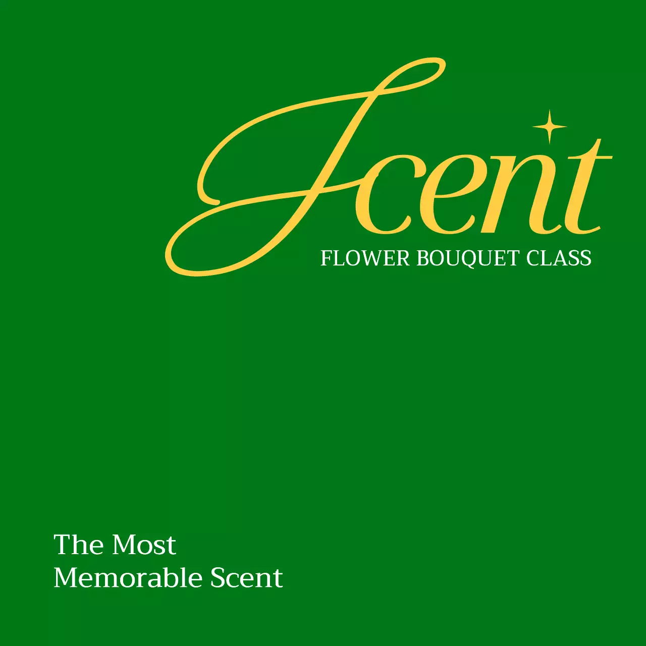 緑と黄色のテキストで構成されたシンプルな花屋の宣伝用。