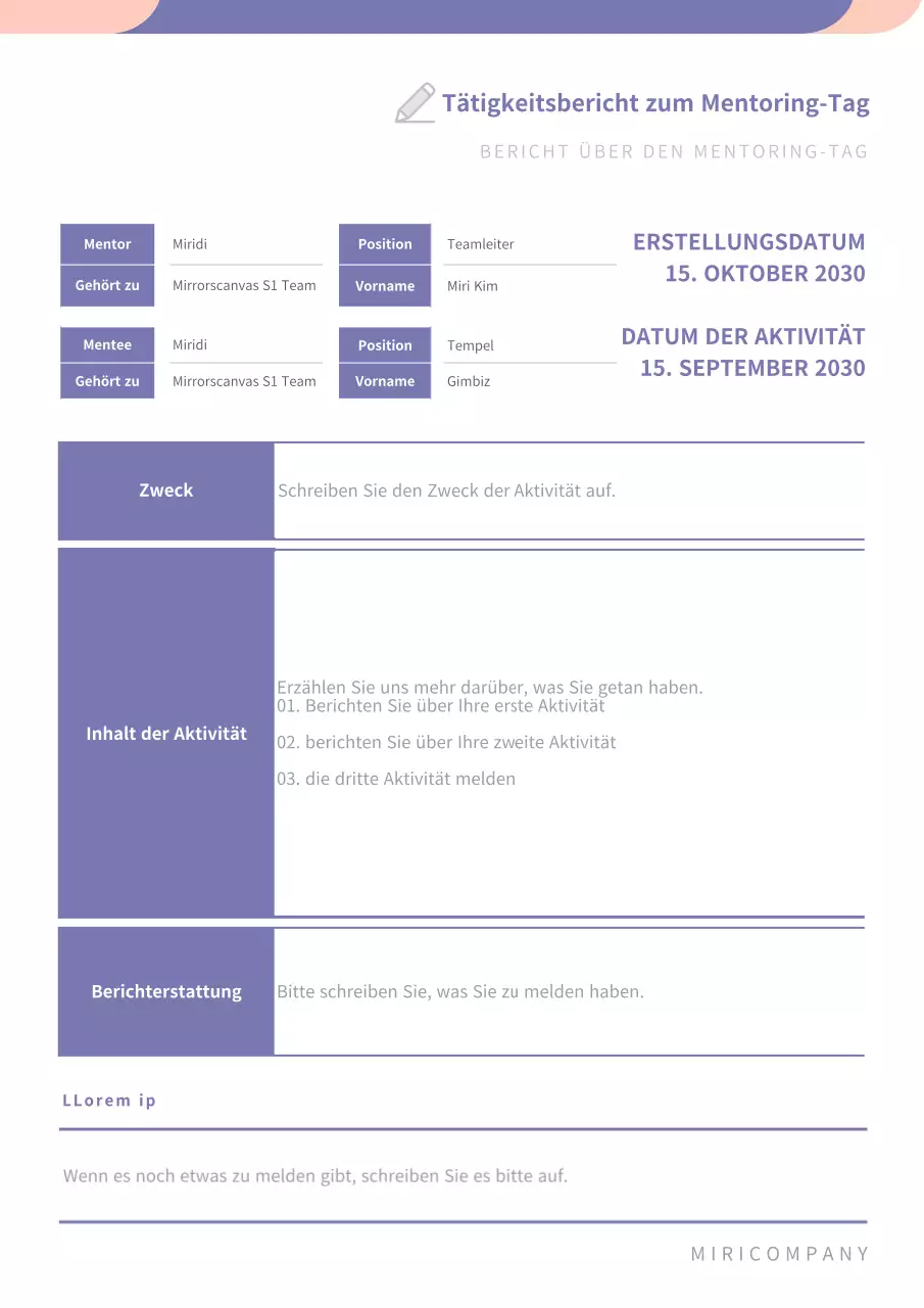 Bericht über die Mentorentätigkeit in lila und rosa