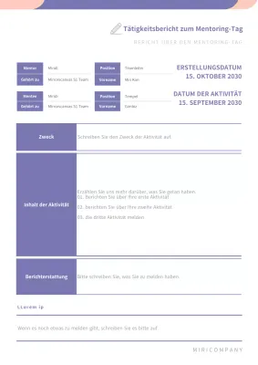 Bericht über die Mentorentätigkeit in lila und rosa