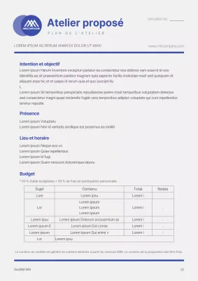 Modèle simple de document de proposition d'atelier en bleu et gris clair