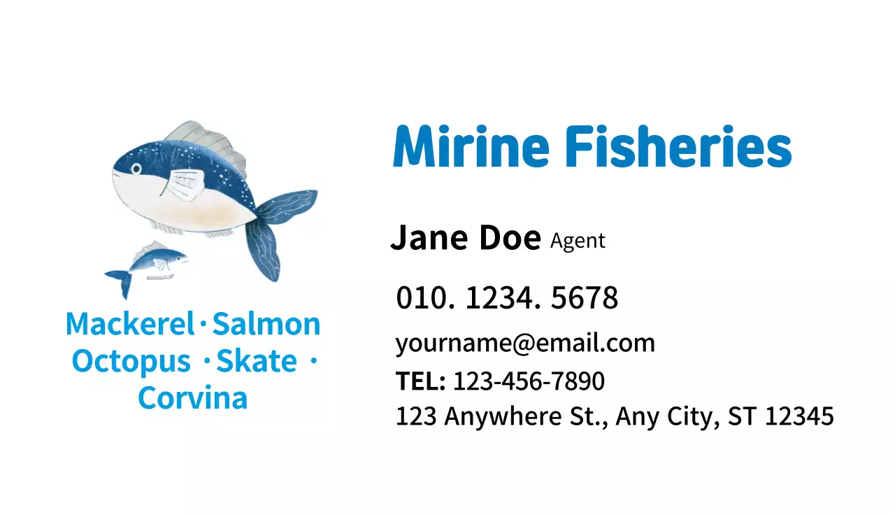 Blue Simple Fisheries Advertisement Business Card