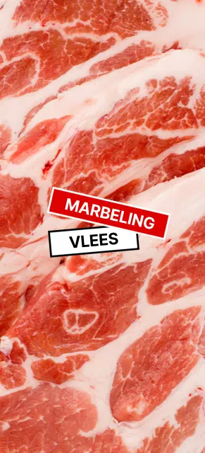 Marmering van rauw vlees met rode en witte etiketten