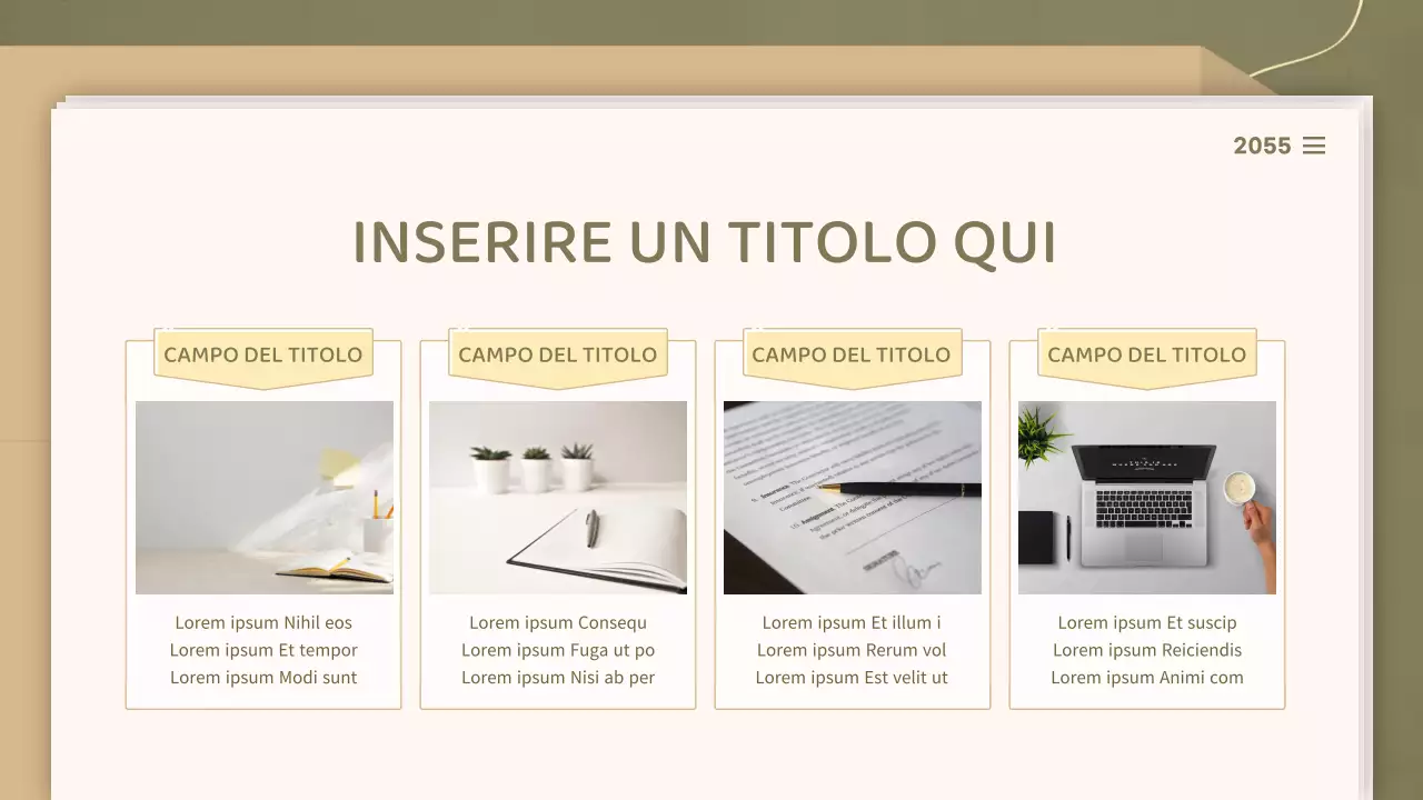 Per presentazioni con un concetto di documento pulito nei toni dell'oliva e del beige