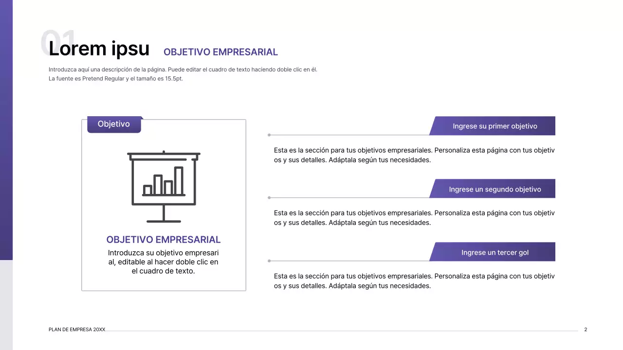 Kit de presentación de plan de negocio con concepto de índice de degradado púrpura