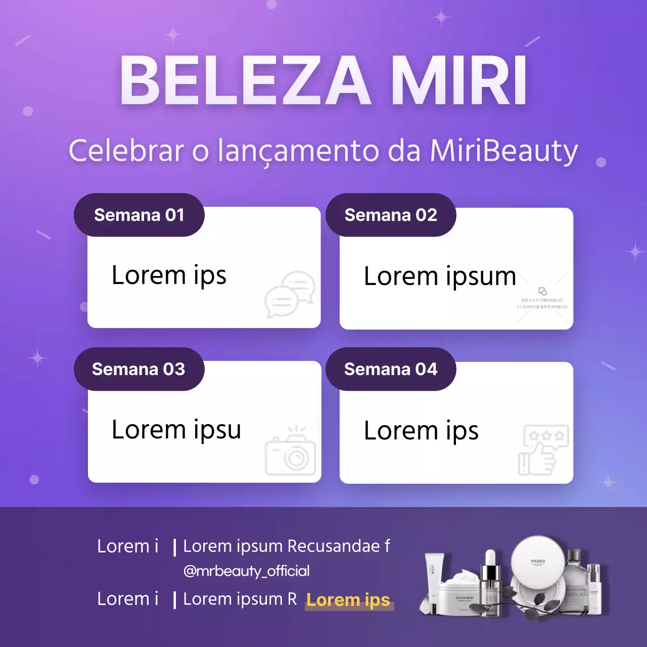 Promover um evento de lançamento de beleza púrpura e luxuoso