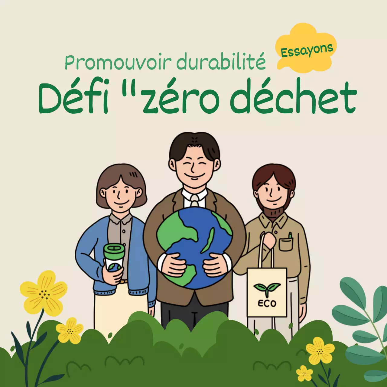 Défi "sans plastique" sur le thème de l'illustration d'un employé de bureau vert