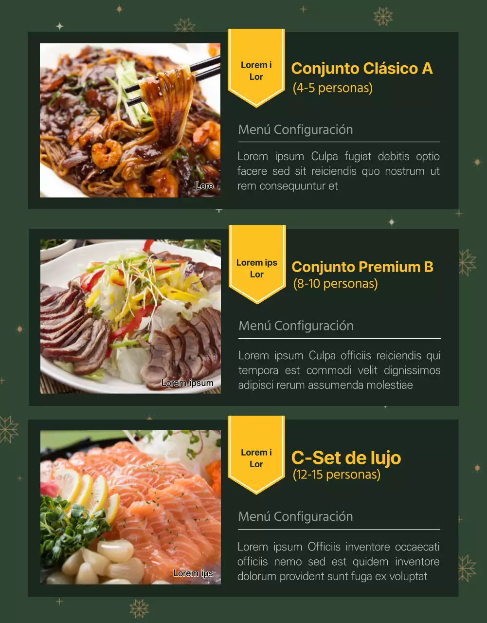 Detalles del buffet de Navidad en verde y amarillo