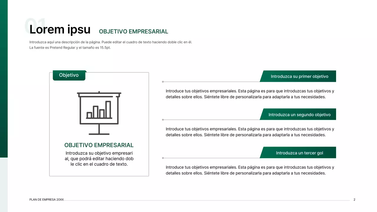 Kit de presentación de plan de negocio con un concepto de índice degradado en verde