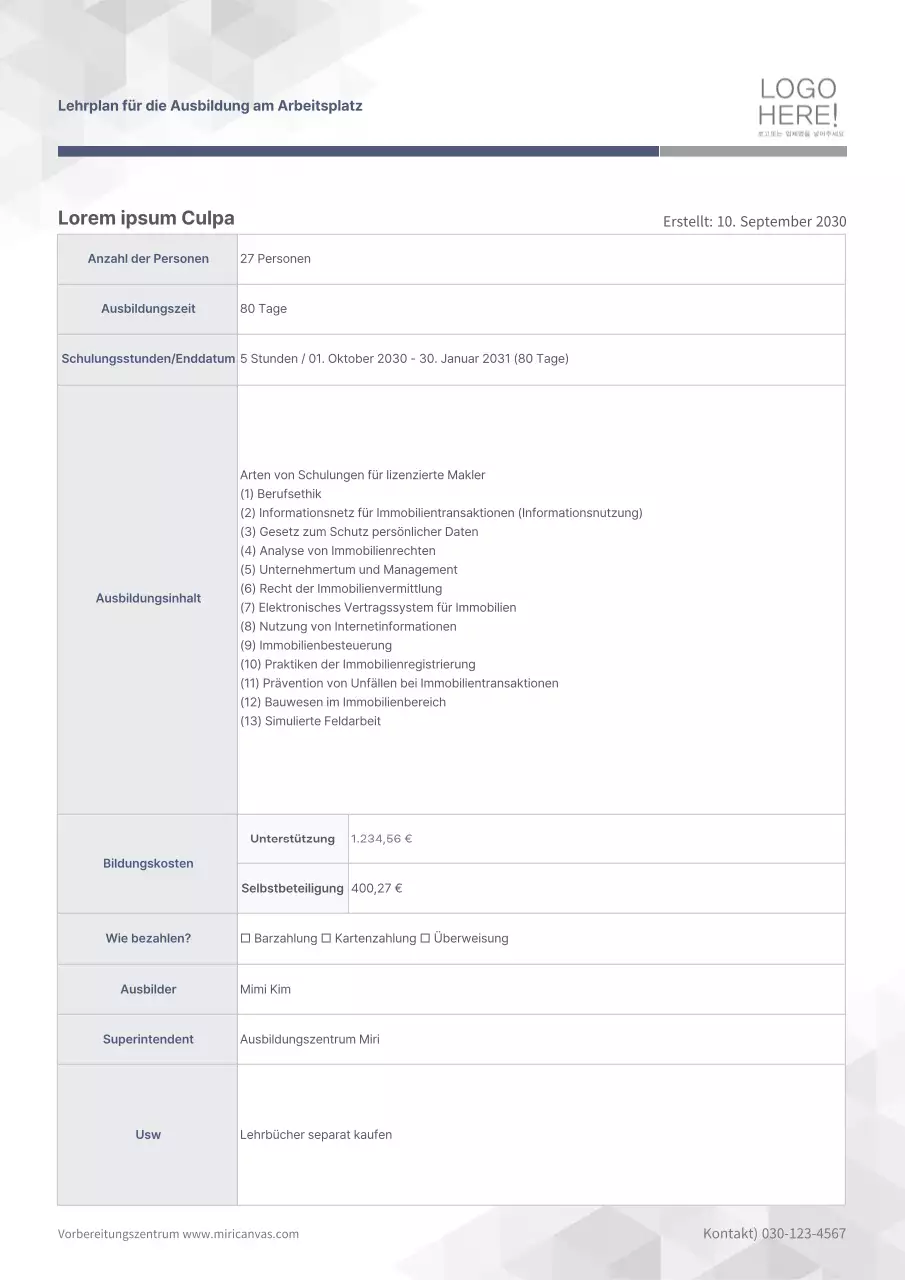 Grauer, sauberer, praktischer Kursvorschlag