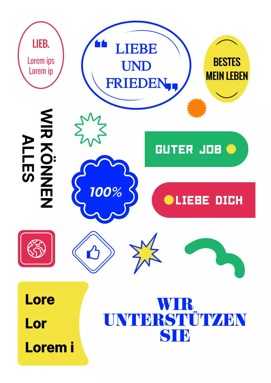 Hipes Konzept mit buntem Text und Icons