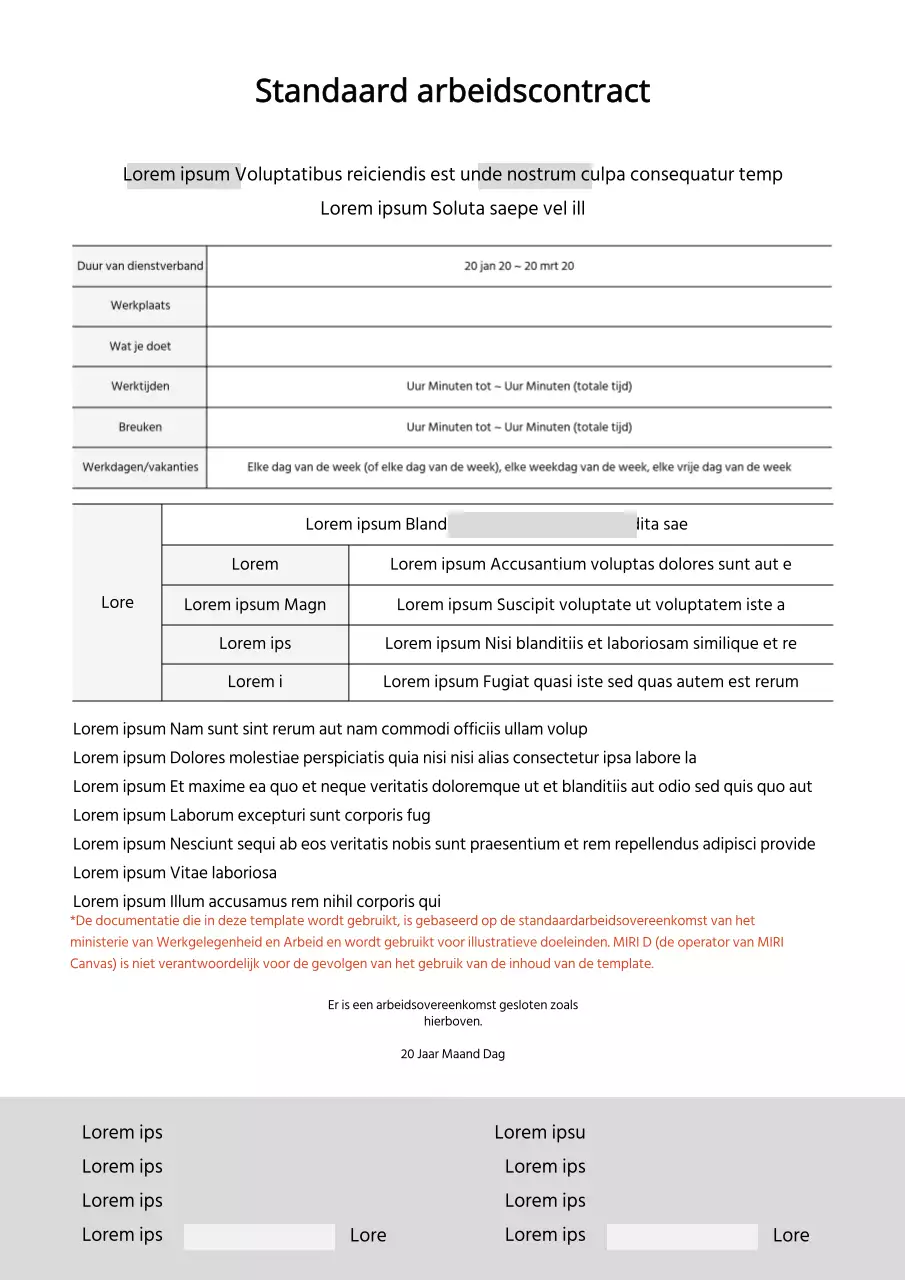Standaard formulieren voor documentatie van arbeidsovereenkomsten