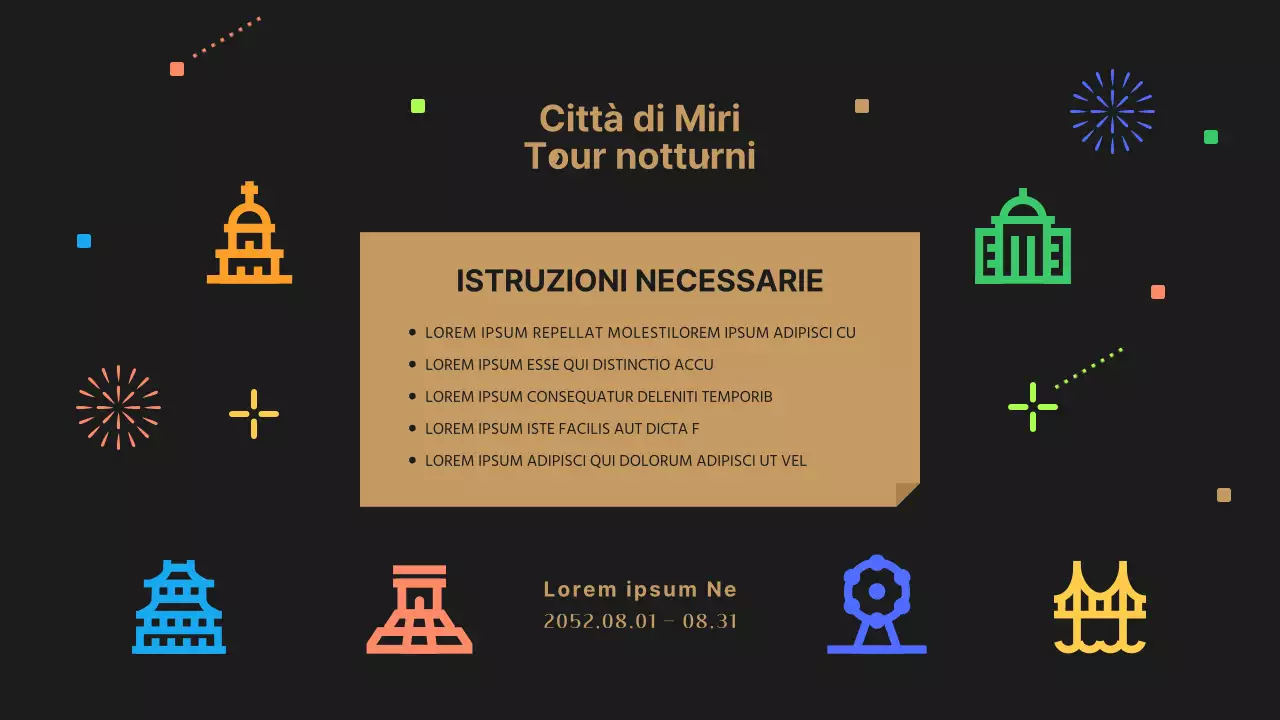 Una simpatica guida turistica notturna nera e colorata