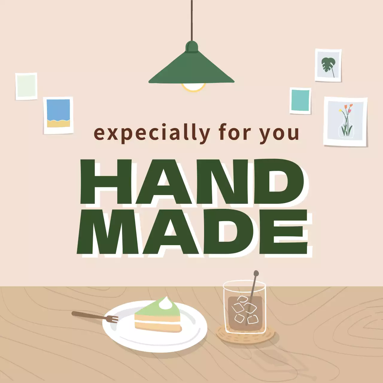 グリーン ベージュ イラスト モダンなインテリア ホームカフェイベントのプロモーション