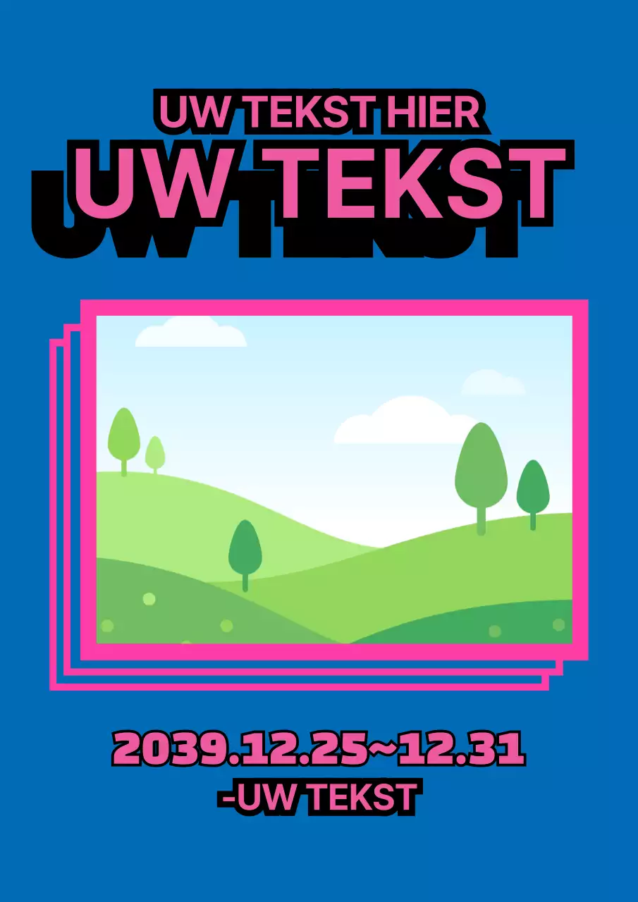 Eenvoudig en hip promotiemateriaal met blauwe en roze foto's en kaders