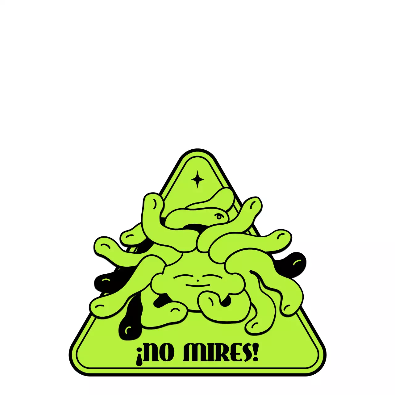 Simpática y moderna ilustración del personaje de Medusa en verde lima y negro.