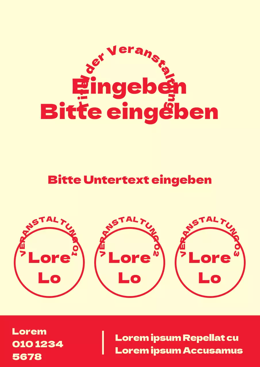 Ein einfacher Veranstaltungsflyer mit Formen und Text in Gelb und Rot.