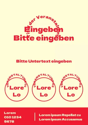 Ein einfacher Veranstaltungsflyer mit Formen und Text in Gelb und Rot.