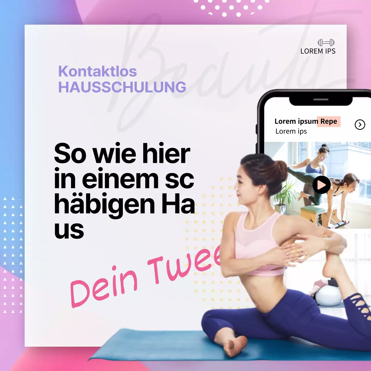 Blaues und rosafarbenes Design zur Förderung einer kontaktlosen Heimplattform (Quadrate für soziale Medien)