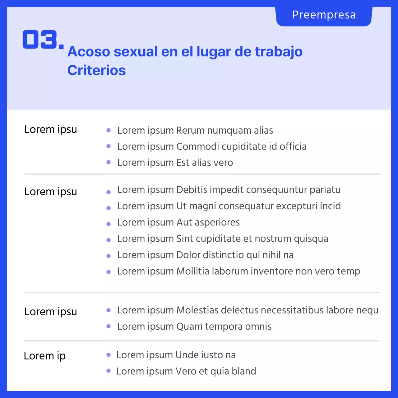 Tarjeta azul simple de formación para la prevención del acoso sexual en el lugar de trabajoNoticias