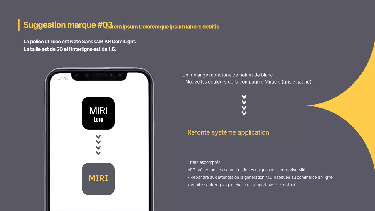 Proposition de marque de stage tendance en gris et jaune