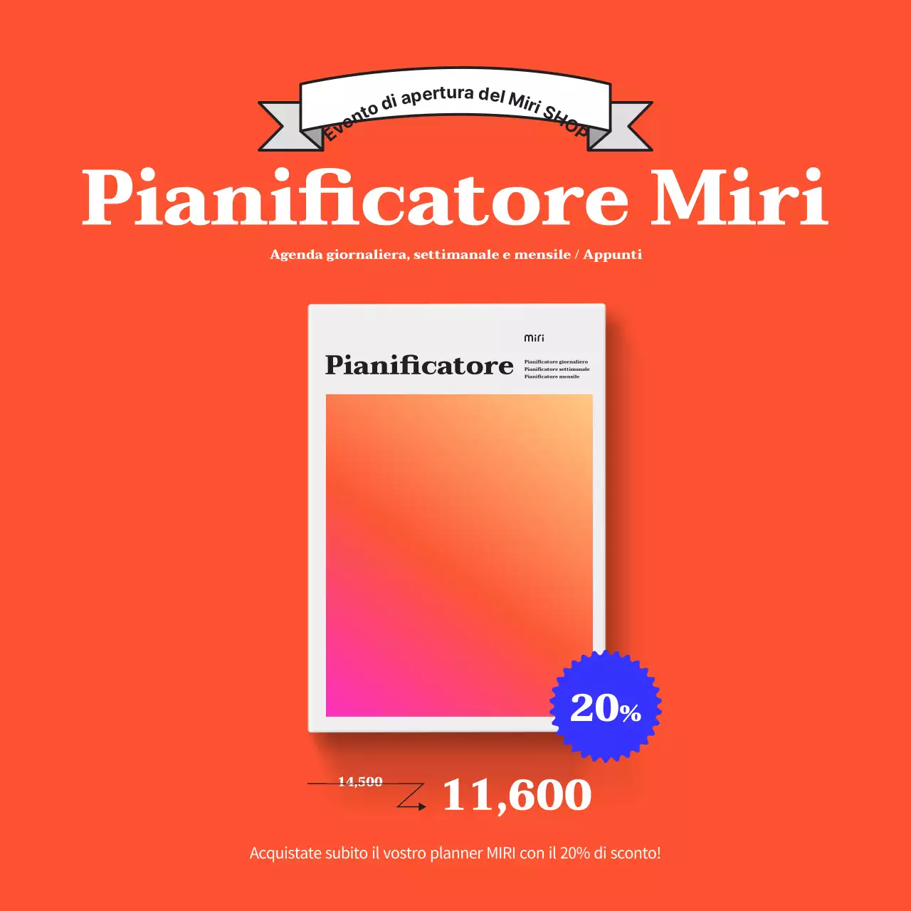 Semplice pianificatore evento sconto con sfondo arancione