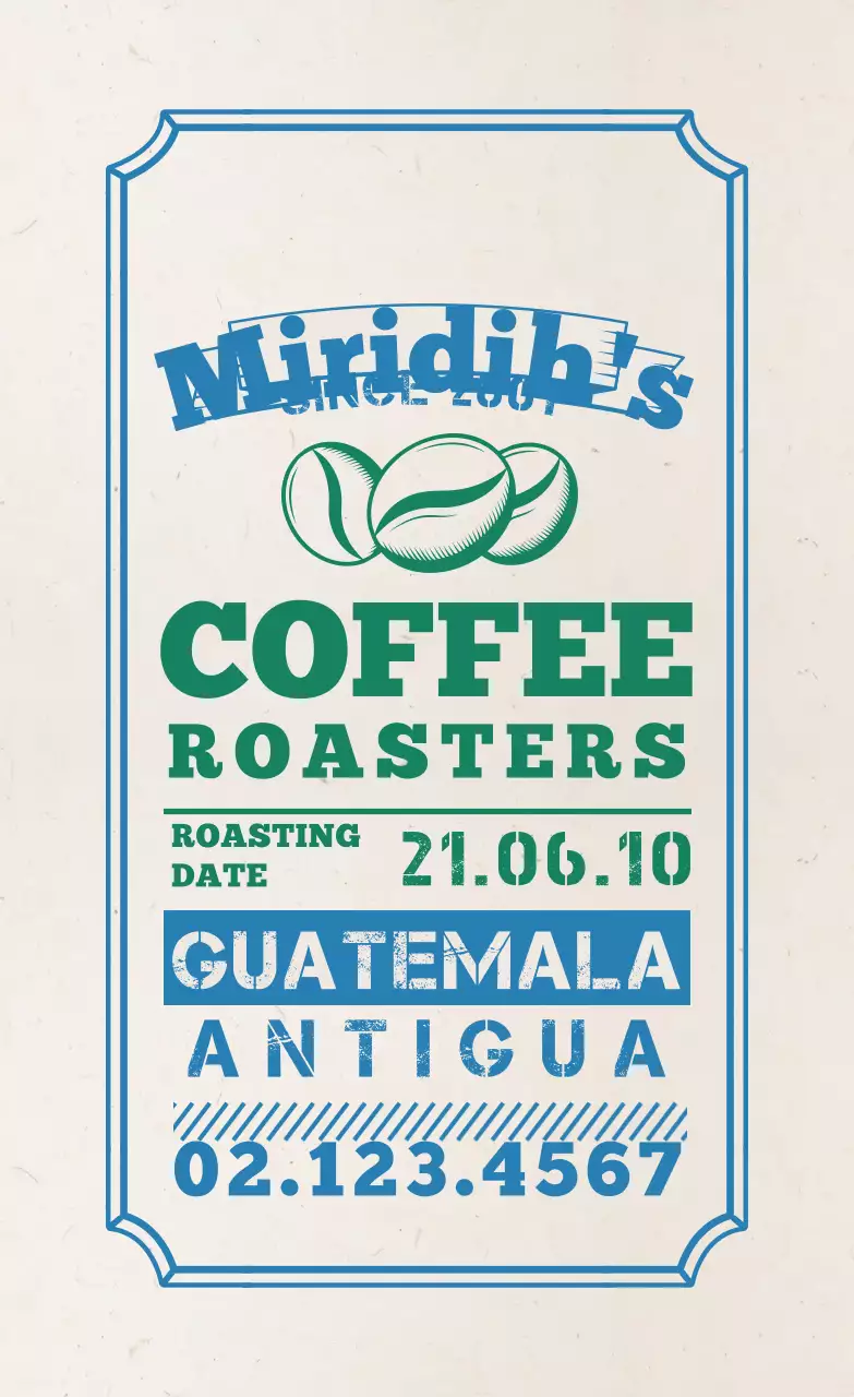 ブルー系のタイポデザインが特徴的なコーヒー豆ラベル