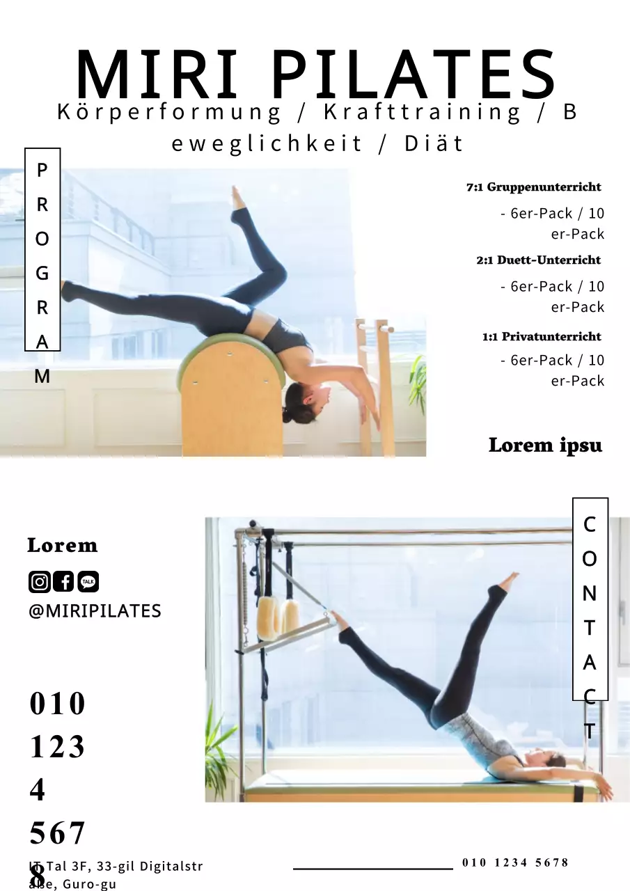 Werben Sie für Ihre Pilates-Schule mit einem Schwarz-Weiß-Bild von Pilates