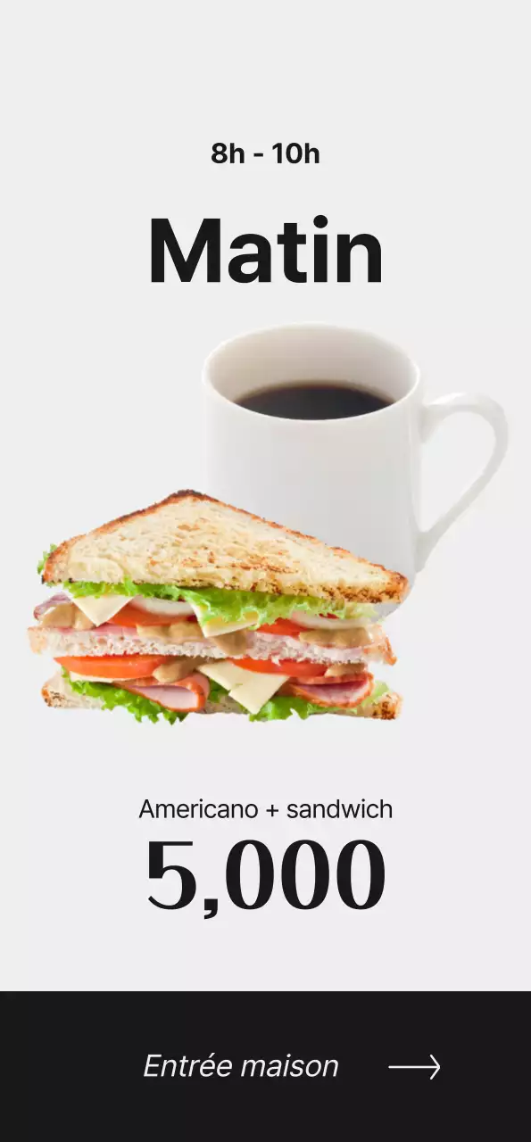 Faites la promotion de votre café avec des images de café et une police de caractères noire pour un look épuré.