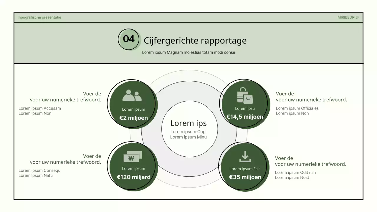 Eenvoudige vormen in groen en beige zakelijke infografische presentatie