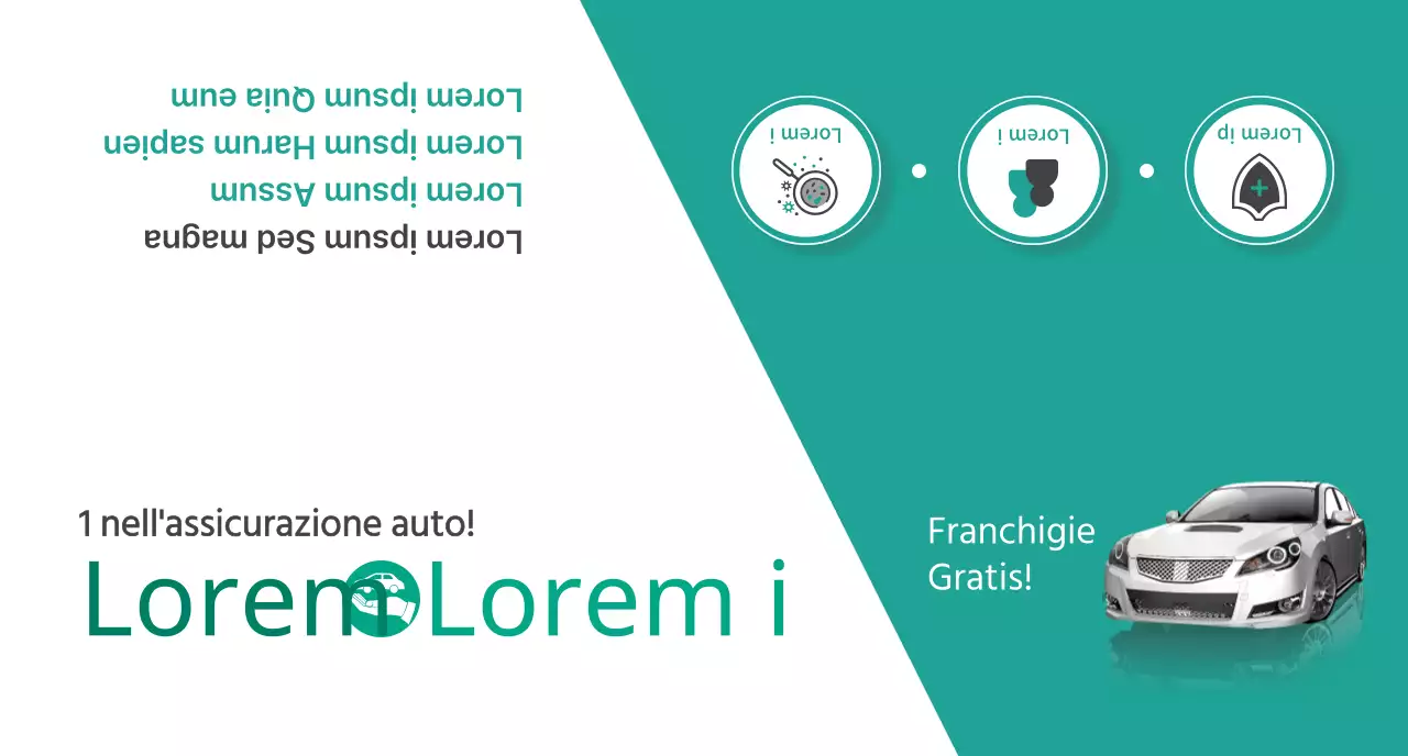 Promuovere l'assicurazione auto con foto e pittogrammi turchesi e bianchi.