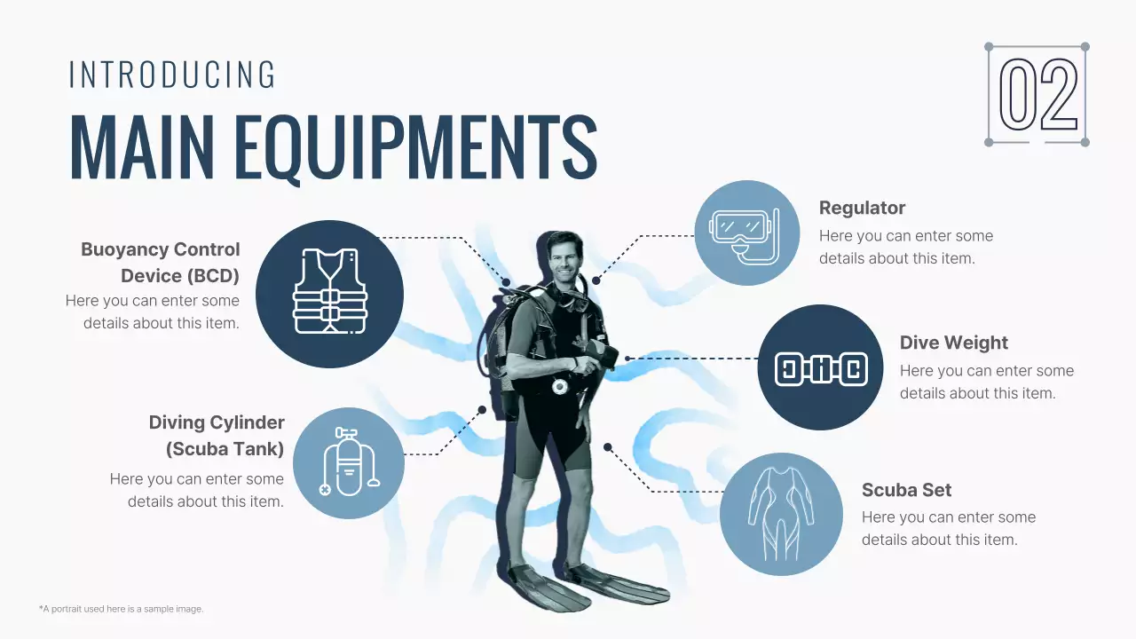 남색과 화이트의 사진 있는 모던한 스쿠버 다이빙 교육 프로그램 소개 자료