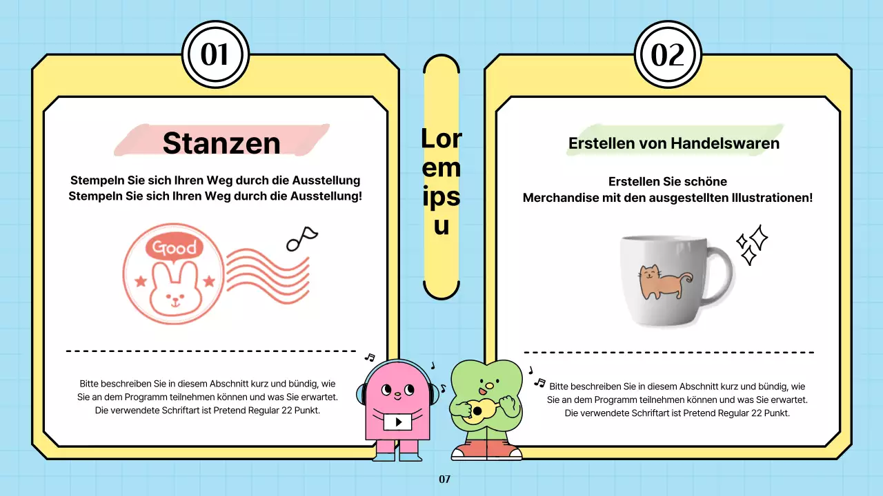 Ausstellungsvorschlag für Kinder mit bunten, einfachen und niedlichen Illustrationen