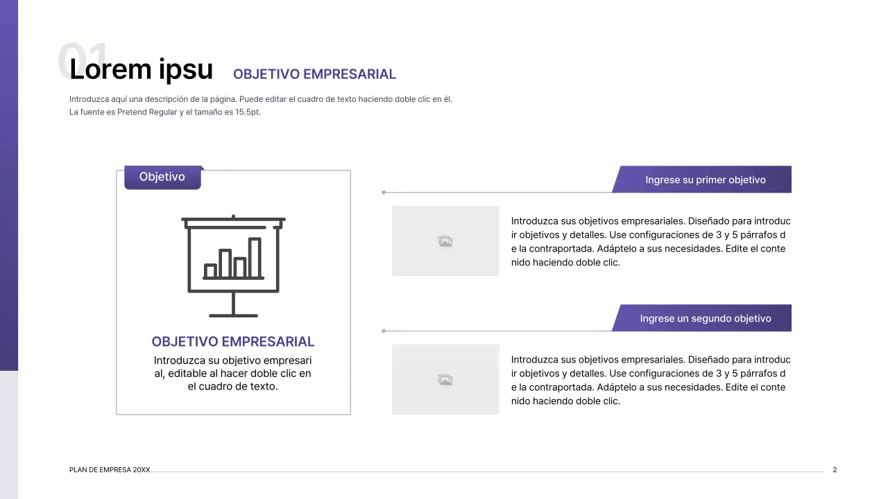 Kit de presentación de plan de negocio con concepto de índice de degradado púrpura