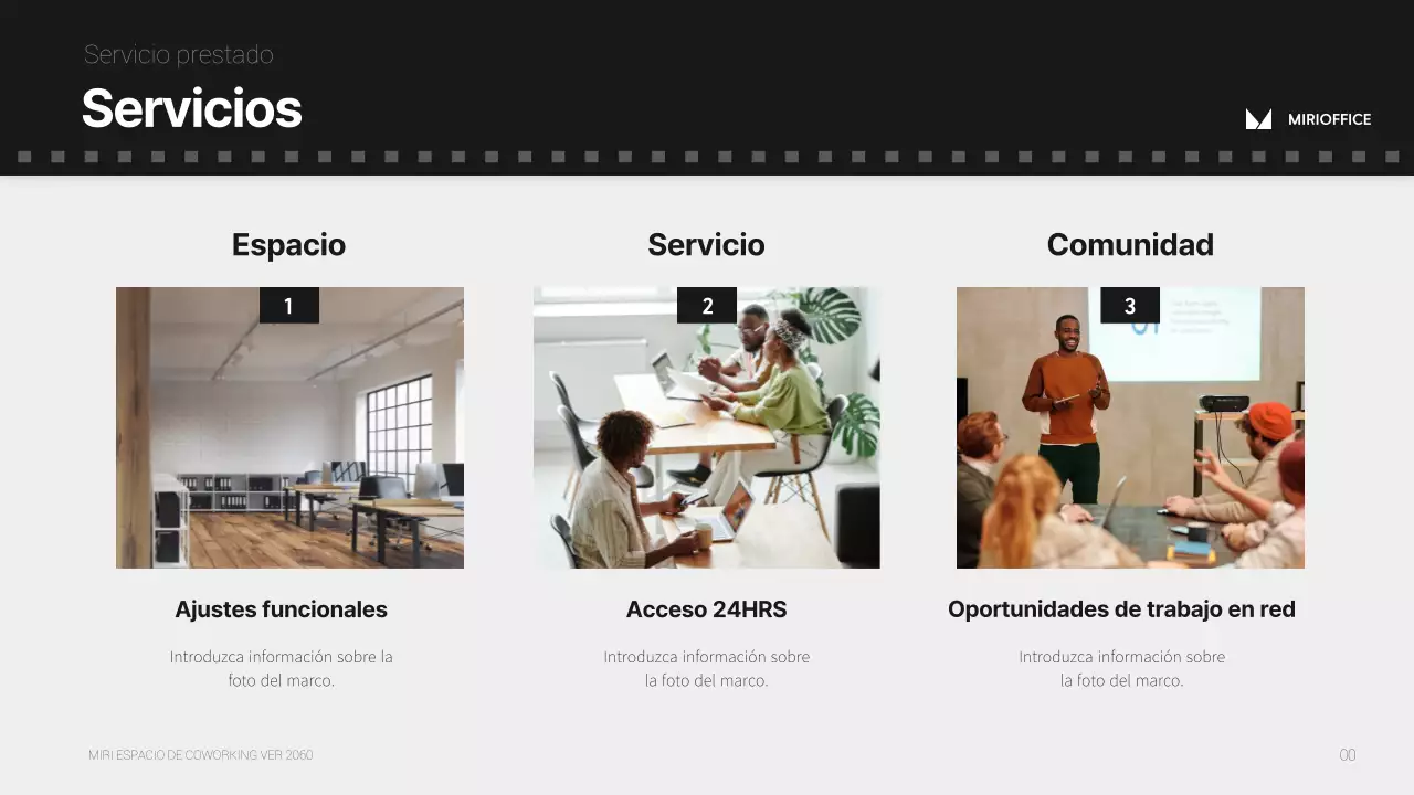 Propuesta de oficina compartida de concepto cinematográfico sencillo y monótono