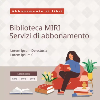 Informazioni sul servizio di abbonamento alla biblioteca illustrata beige e rossa