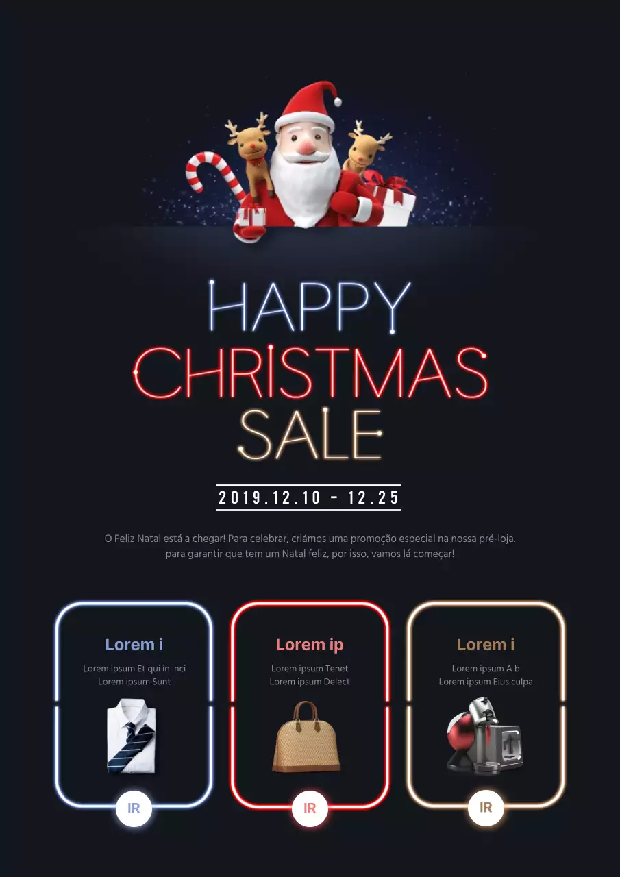 Promover uma simples venda de Natal com um Pai Natal azul-marinho e um Rudolph