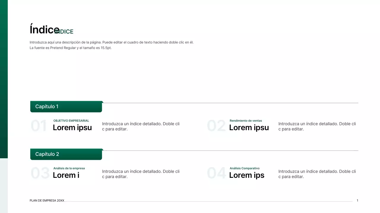 Kit de presentación de plan de negocio con un concepto de índice degradado en verde