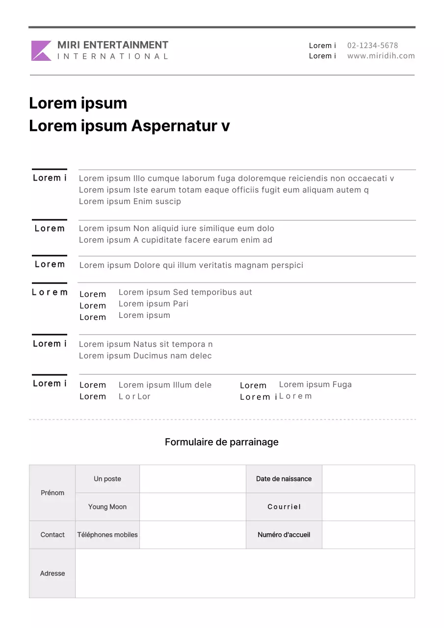 Formulaire simple de demande de parrainage