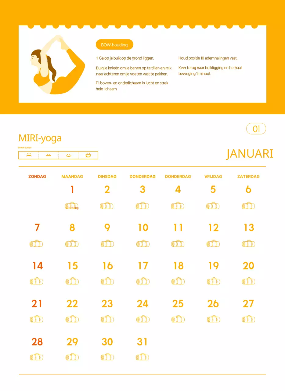 Oranje kalenders om weg te geven als je je yogastudio promoot