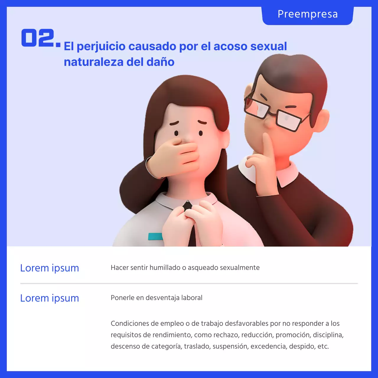 Tarjeta azul simple de formación para la prevención del acoso sexual en el lugar de trabajoNoticias
