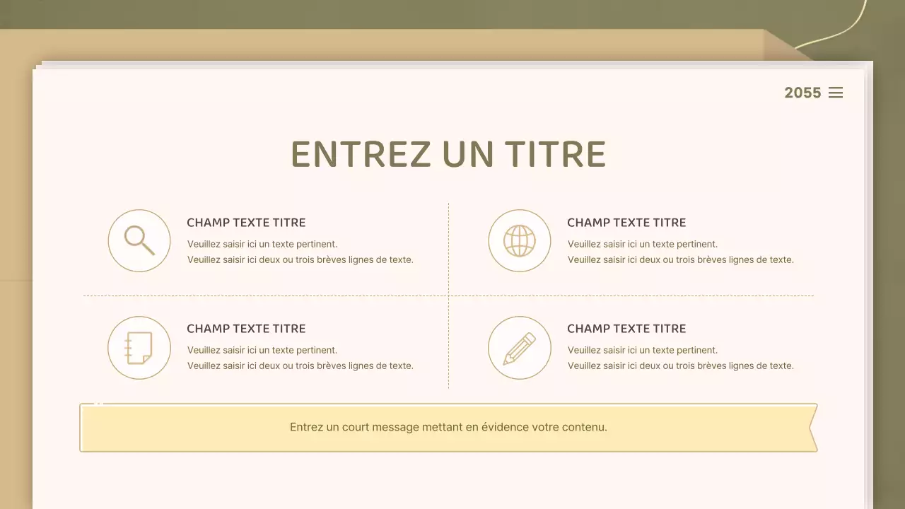 Pour des présentations avec un concept de document épuré dans les tons olive et beige