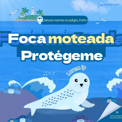 Cool and cute illustration with blue ocean background Endangered sea creature conservation Spotted seal Social media