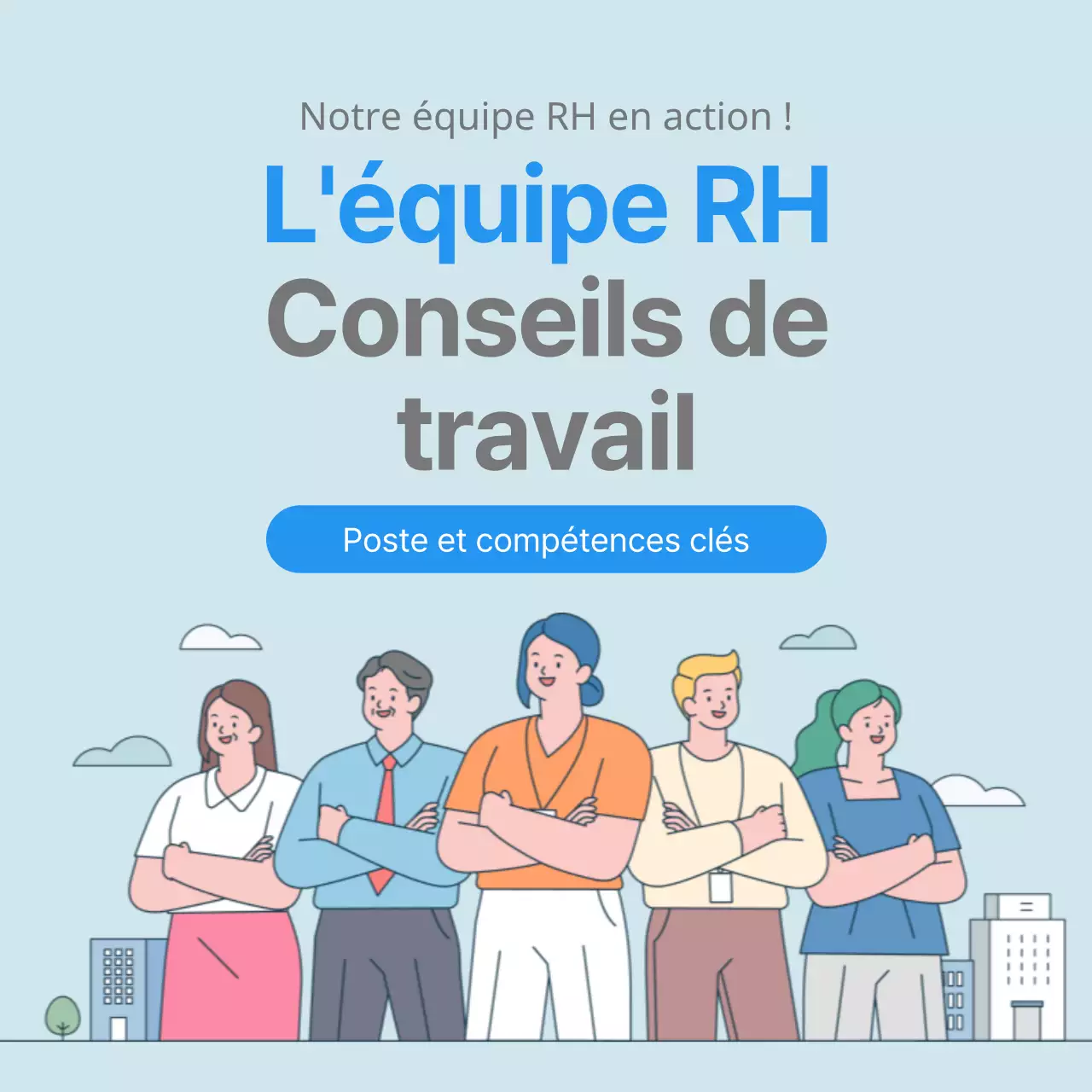 En savoir plus sur notre équipe de RH axée sur l'illustration Description du poste Entretien Compétences de base CardNews